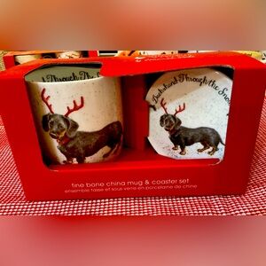 Dachshund mug and coaster set dachshund with reindeer antlers Royal Worcester